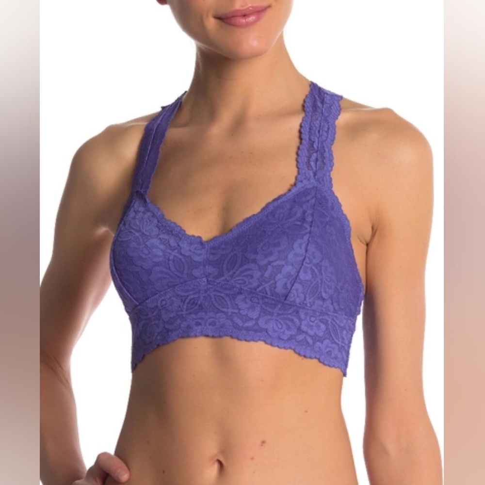 Free People Galloon Lace Racerback Bralette Slate Purple XS